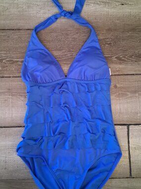 Kenneth Cole Reaction Blueberry  Ruffle One Piece Size 10 NEW